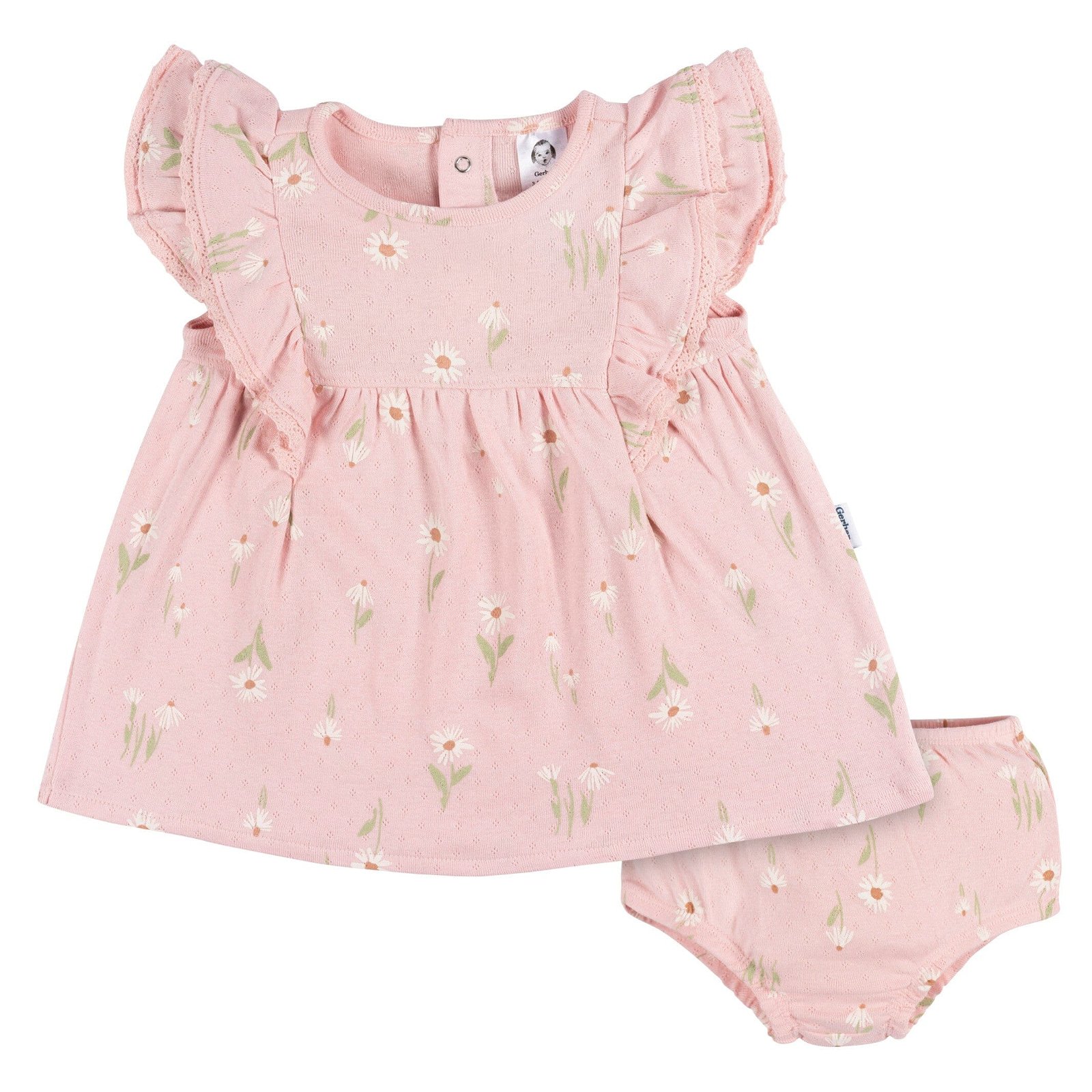 Image of 2-Piece Baby Girls Daisies Dress & Diaper Cover Set