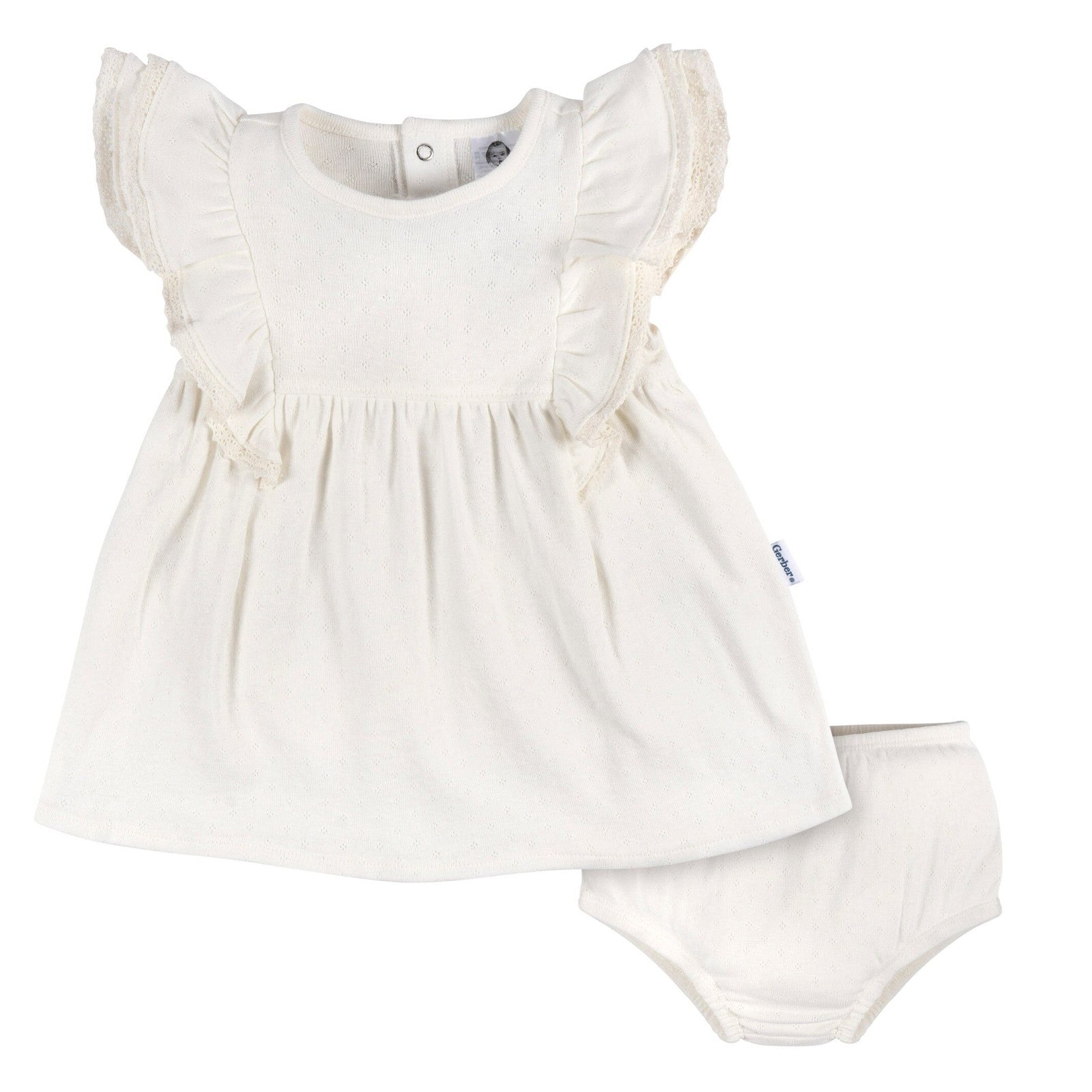 Image of 2-Piece Baby Girls Ivory Dress & Diaper Cover Set