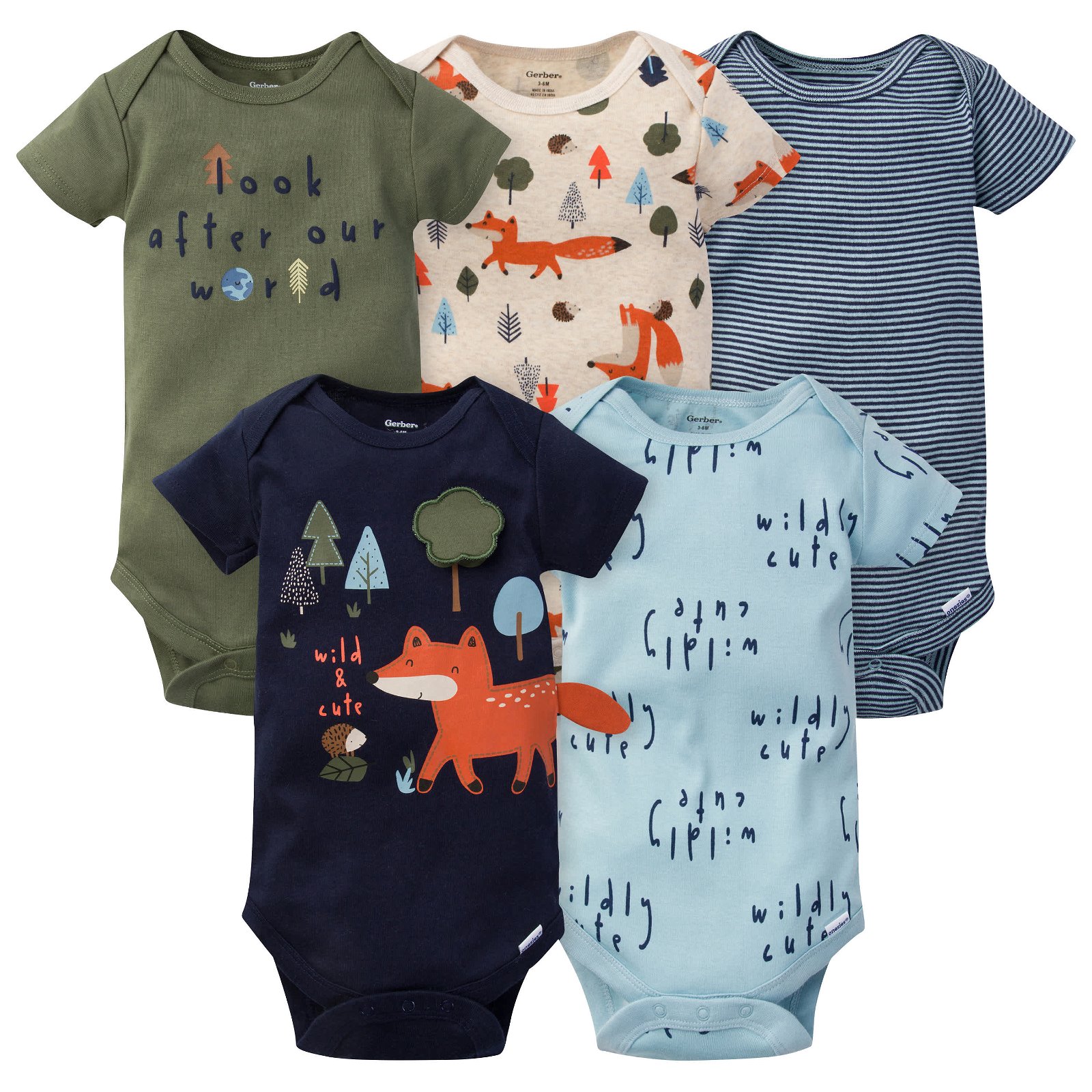 Image of 5-Pack Baby Boys Fox Short Sleeve Onesies® Bodysuits