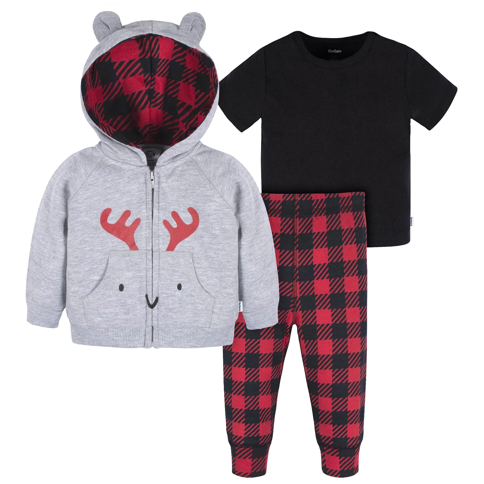 Image of 3-Piece Infant & Toddler Boys Moose Hoodie, T-Shirt & Active Pant Set