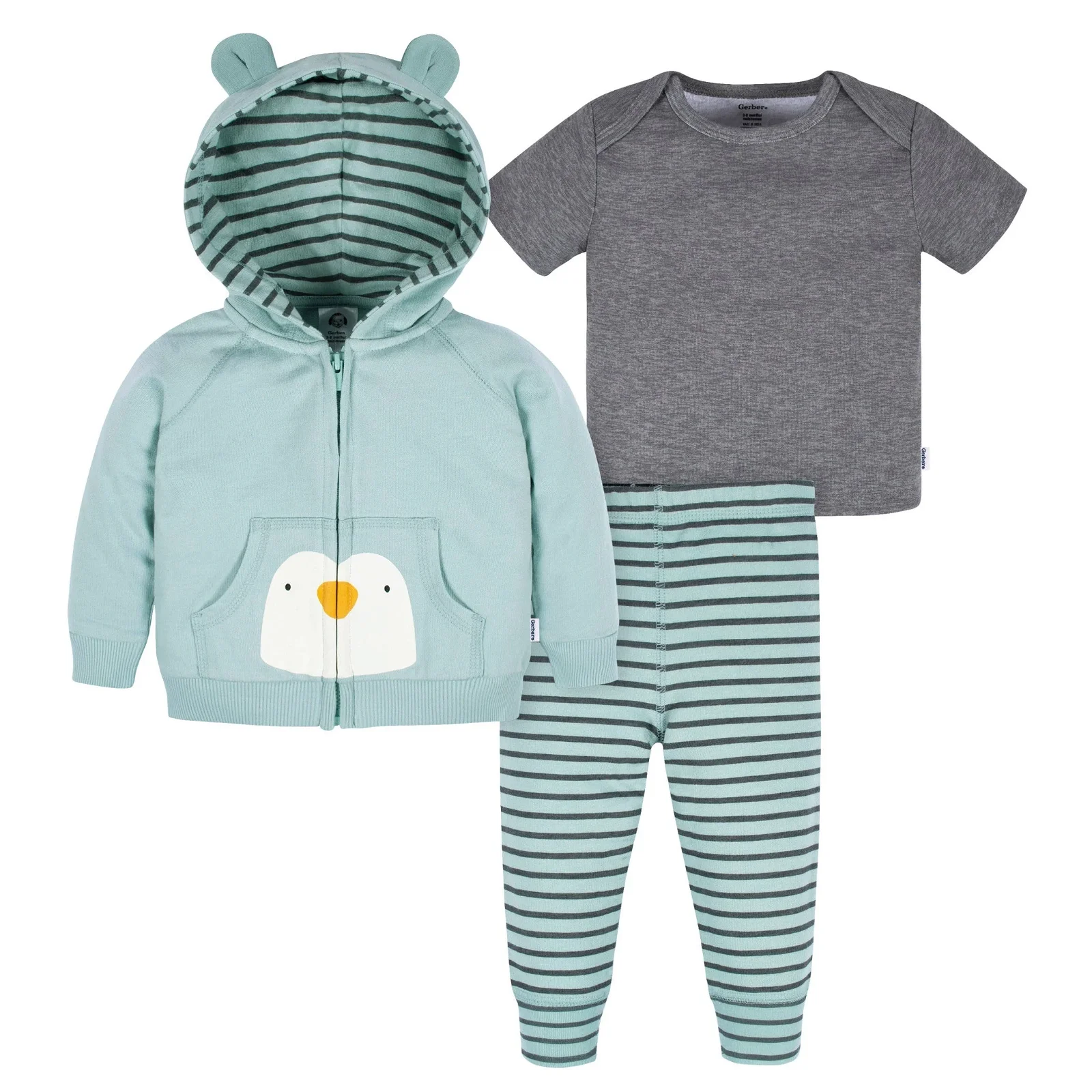 Image of 3-Piece Baby Boys Penguin Hoodie, T-Shirt & Active Pant Set