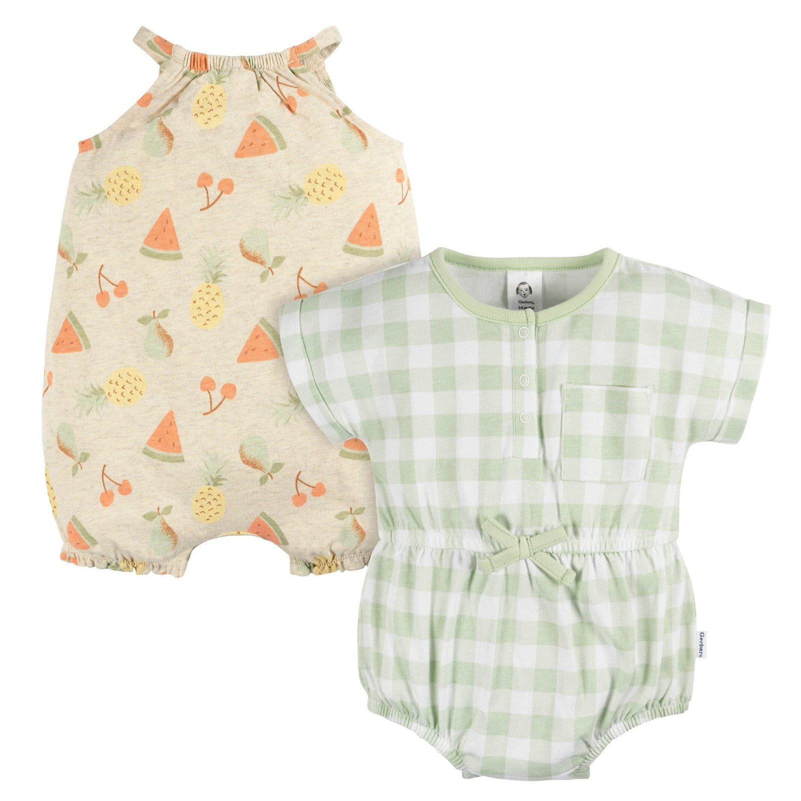 Image of 2-Pack Baby Girls Fruit Rompers