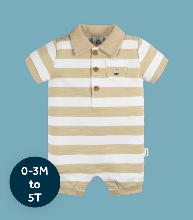 Baby Boys Tan Stripe Collared Romper