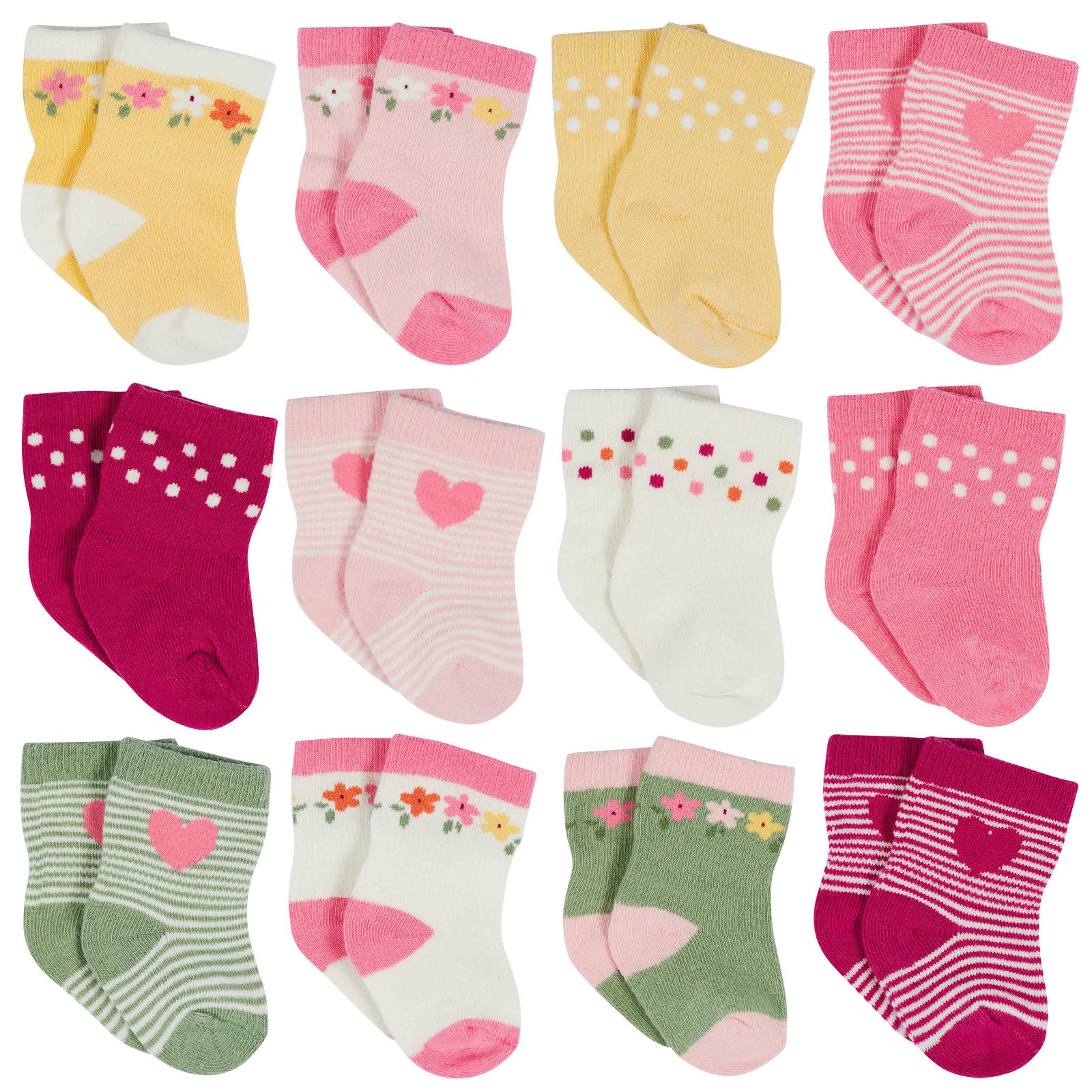 Image of 12-Pack Baby & Toddler Girls Floral Fox Jersey Crew Wiggle Proof® Socks