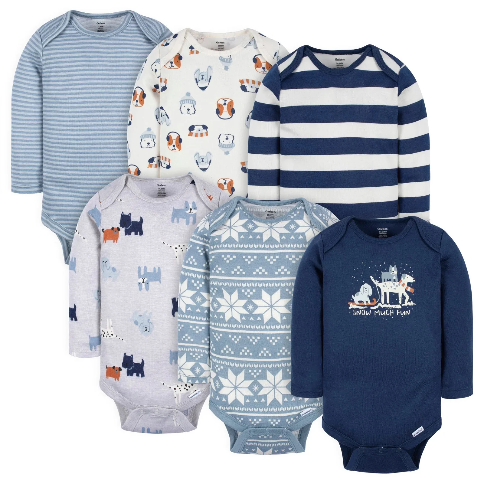 Image of 6-Pack Baby Boys Snow Much Fun Onesies® Bodysuits