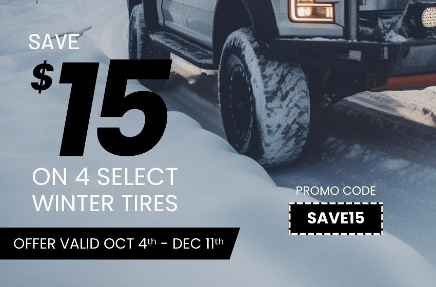 Save \\$15 OFF on a set of 4 select winter and snow tires!
