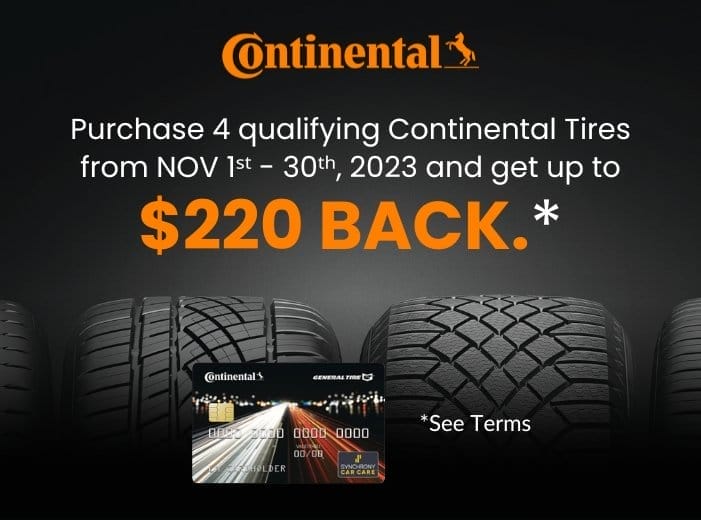 Get up to \\$220 back with Continental Tires November 2023 Rebate