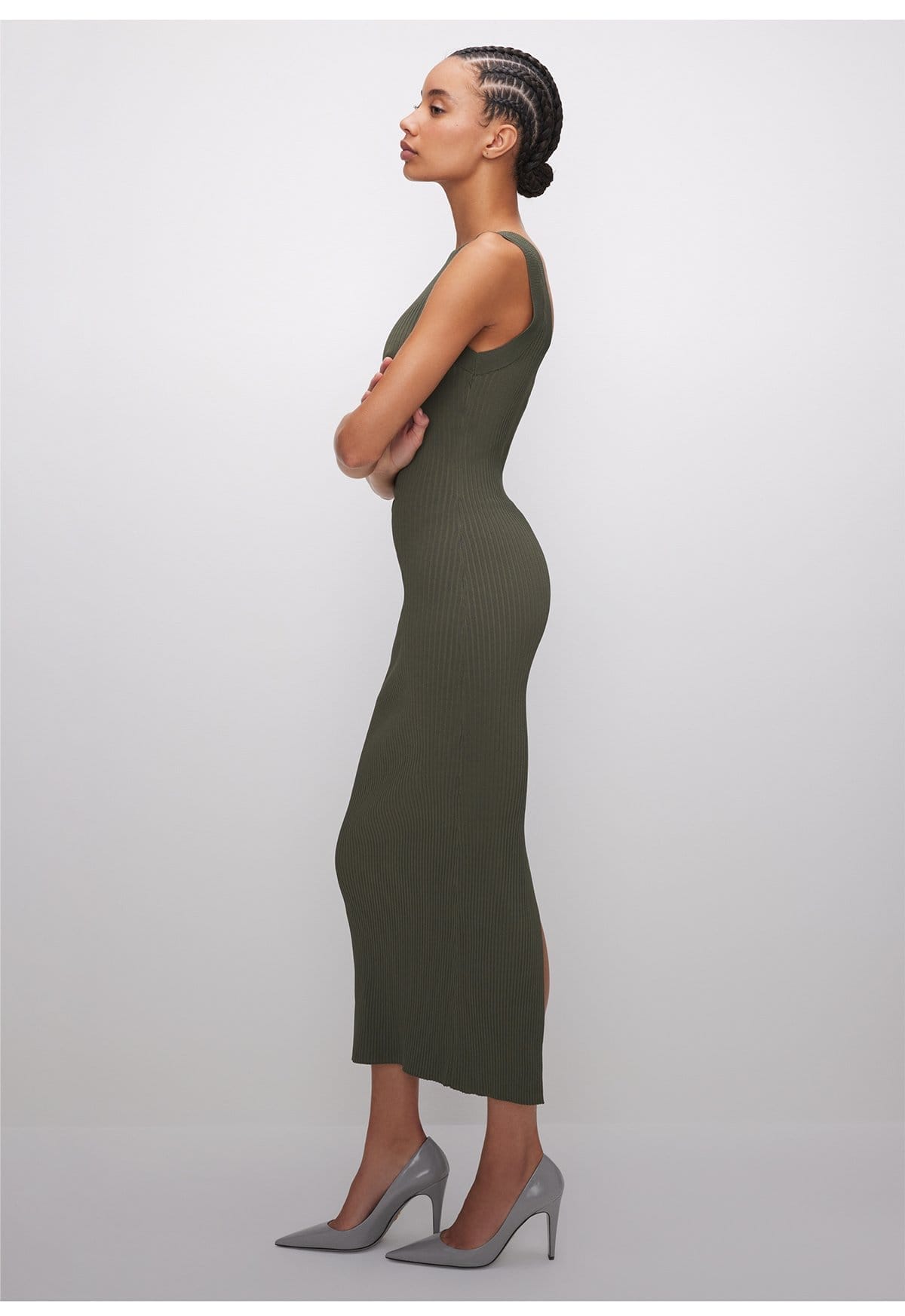 STRETCH RIB SCOOP BACK MIDI DRESS