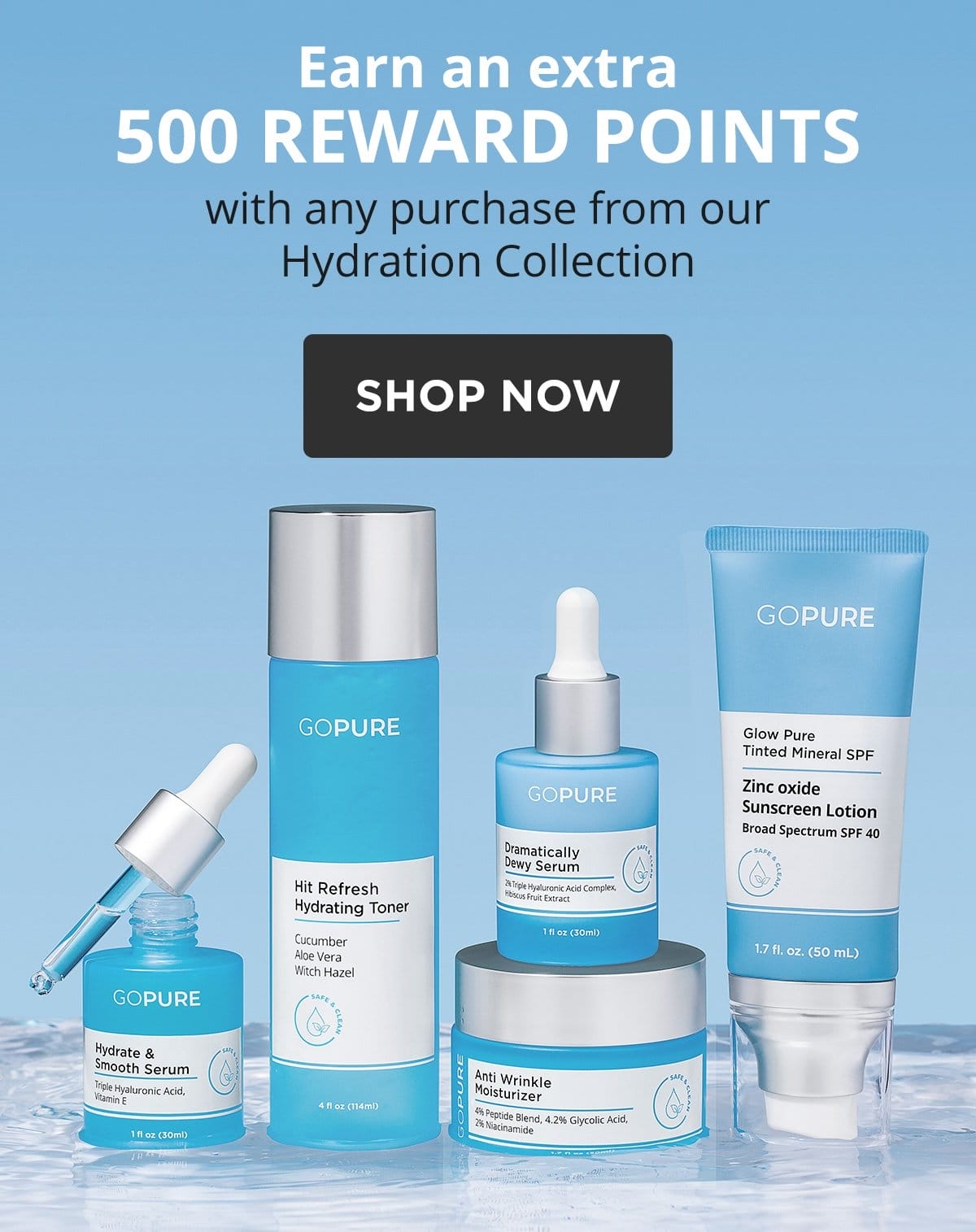 Earn an extra 500 REWARD POINTS with any purchase from our Hydration Collection