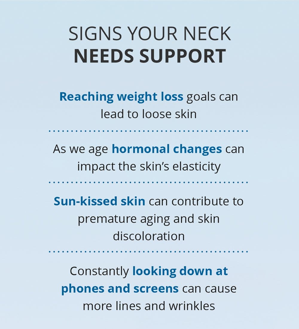 Signs Your Neck Needs Support: Reaching weight loss goals, hormonal changes, sun-kissed skin, looking down at screens, and more.