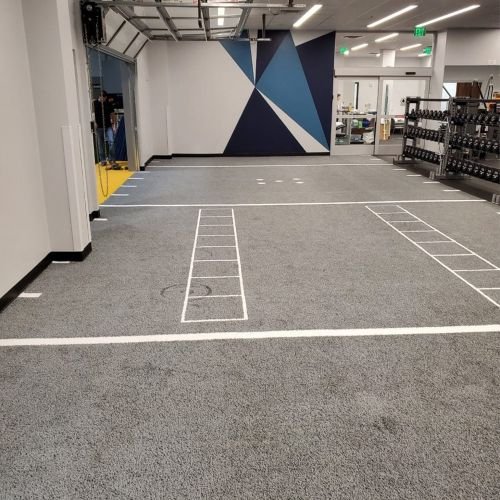 custom gray turf weight room install