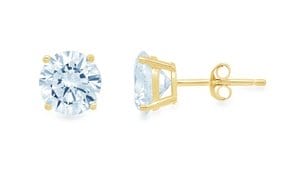 14Kt Yellow Gold Plated Aquamarine Round Stud Earrings