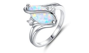 Oval-Cut White Fire Opal S Ring in 18K White Gold