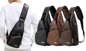 Men's Genuine Leather or Canvas Crossbody Sling Bag with USB Charging