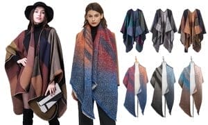 Women's Oversized Soft Warm Wool Blend Plaid Color Block Scarf Wrap