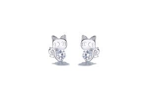 Sterling Silver Cat Earrings With Genuine Crystals