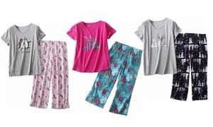 Women Pajama Set Tops Capri Pants Casual with Fun Prints