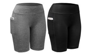 2-Pack Women High Waist Workout Yoga Side Pocket Compression Biker Shorts