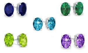 925 Sterling Silver 2.00 CTTW Oval Cut Gemstone Stud Earrings - Multiple Options