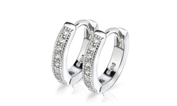 Petite Huggie Hoop Earrings Sterling Silver & Genuine Crystal