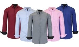 Galaxy By Harvic Men's Slim Fitting Gingham & Pinstripe Long Sleeve Dress Shirts