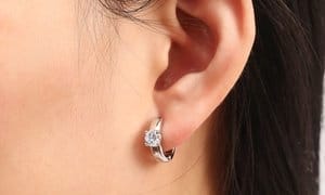 14k White Gold Plated Huggie Earring Made With Crystals From Swarovski