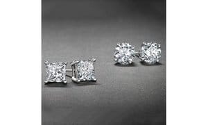 Italian Cubic Zirconia Earring Studs in Sterling Silver Plated CZ Stud Sets