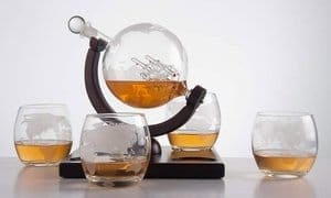 iMounTEK Whiskey Decanter Globe Set with 4 Etched World Whiskey Glasses