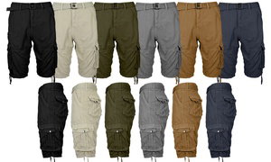 Men's Distressed Cotton Cargo Belted Shorts (Sizes, 30-42)