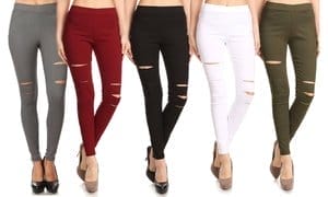 Womens Pull-On Ripped Skinny Jeggings S-3XL