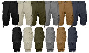 2-Pack Men's Distressed Cotton Cargo Belted Shorts (Sizes, 30-42)