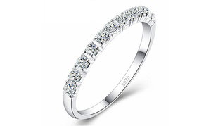 925 Wedding Band Cubic Zirconia Half Eternity Stackable Engagement Ring