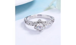 Sterling Silver Quaint Engagement Ring with Genuine Crystals