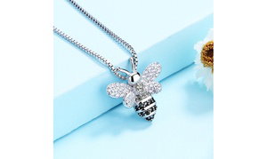 18K White Gold Bee Pendant Necklace with Crystals from Swarovski