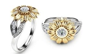 Women Floral Ring Round Flower 18K Gold Sunflower Rings