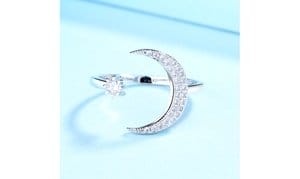 18K White Gold Plated Crescent Moon Bypass Ring with crystals from Swarovski