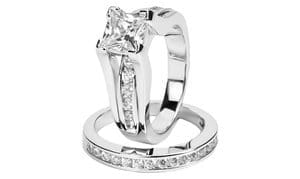 2.10 Ct Princess Cut Zirconia Stainless Steel Wedding Ring Set Women's