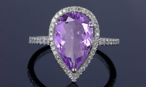 4.00 CTTW Genuine Amethyst Gemstone Pear Cut Halo Ring