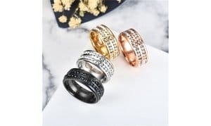 316L Stainless Steel Double Row CZ Titanium Ring Band 