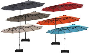 15FT Double-Sided Twin Patio Umbrella Sun Shade Outdoor Crank Market