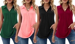 Womens Summer Tank Tops Loose Fit Causal Cute Polo Shirts Sleeveless