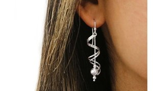 Italian Sterling Silver Spiral Ball Drop Earrings 