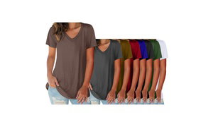 5-Pack Women's Ultra-Soft Cozy V-Neck Short Sleeve Shirts (Plus Sizes Available)