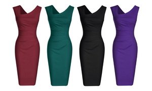 Haute Edition Women's Retro Ruched Sleeveless Bodycon Pencil Dress 