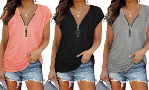 Women's Casual Zip Up T-Shirt...