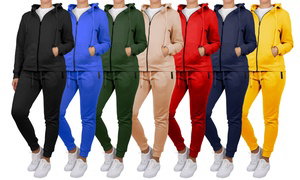 2-Piece Women's Loose Fit Fleece-Lined Full Zip Hoodie & Jogger Set (S to 2XL)