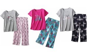 Women Pajama Set Tops Capri Pants Casual with Fun Prints