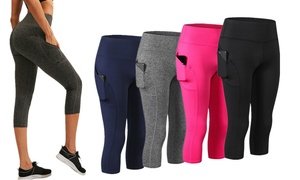 LESIES Women's Active Capri Yoga Pants with Pockets High Waist Workout Legging