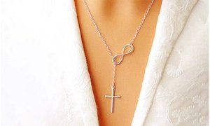 Italian Solid Sterling Silver Infinity Cross Lariat Necklace