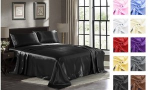 Ultra Soft Silky Satin Bed Sheet Set with Pillowcase (3 or 4-Piece)